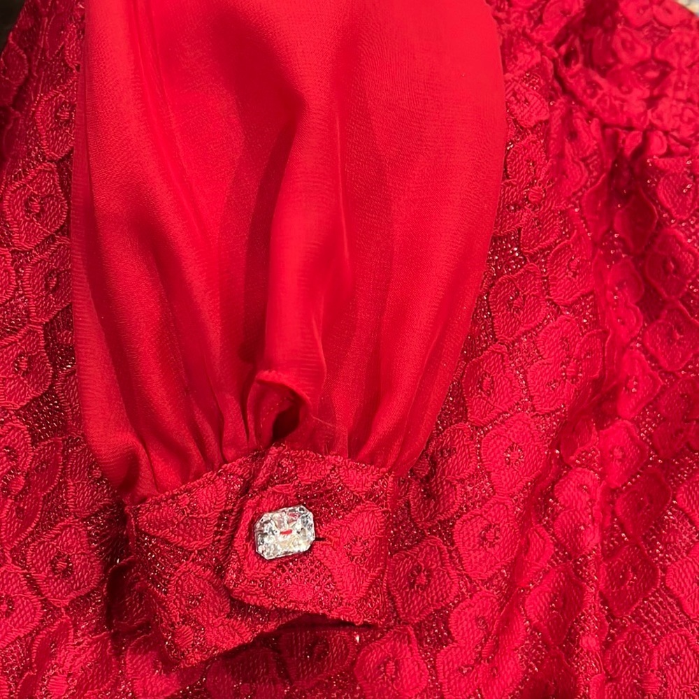 Bonnie Jean Girls Dress Size 7 Red Lace Fit & Flare Long Sheer Sleeves Holiday - Picture 7 of 7